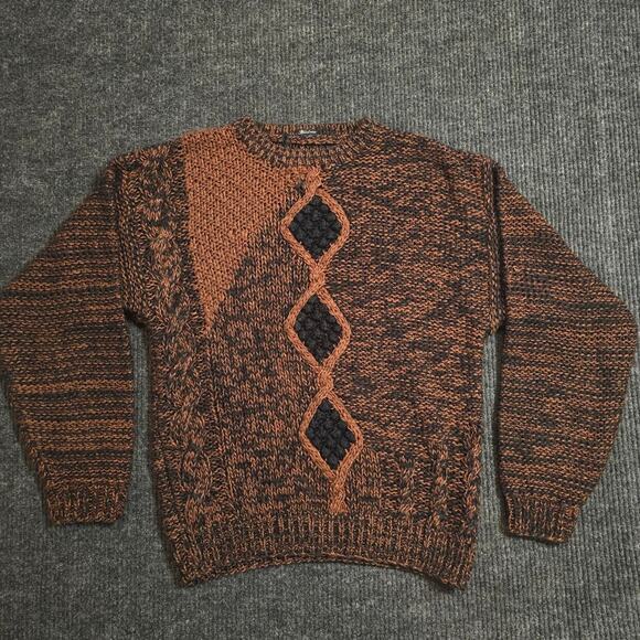Other Other - Vitnage Handmade brown and black knitted sweater with diamond pattern